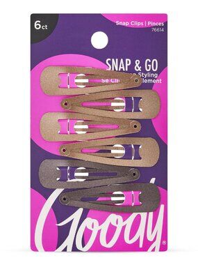 Snap & Go Metal Contour Clips, 6 Count, Brunette, Snap Clips, Suitable for All H
